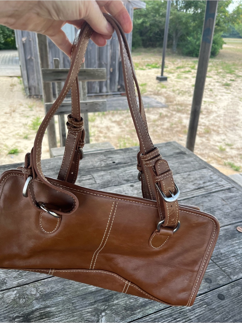 AMERI-LEATHER Classic Brown Leather Shoulder Bag, clean inside - Picture 3 of 5
